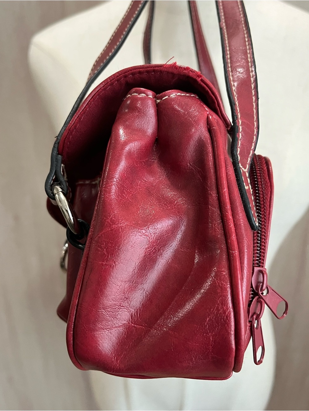 Y2K Red Shoulder Bag Coach Inspired Contrast Stitch Flap Pocket Purse - Picture 4 of 10